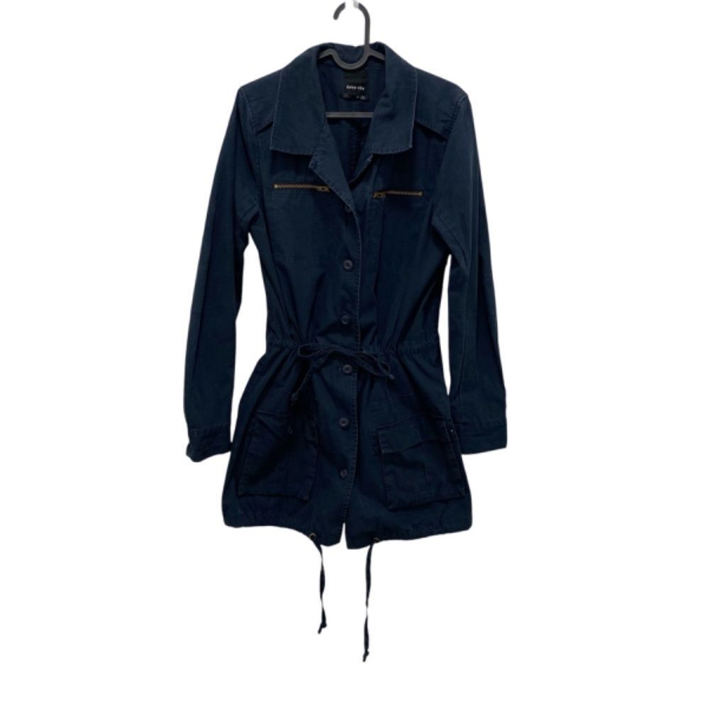Dolce Vita Tie Waist Utility Jacket Medium M Blue Cotton Denim Feel Parka Coat
